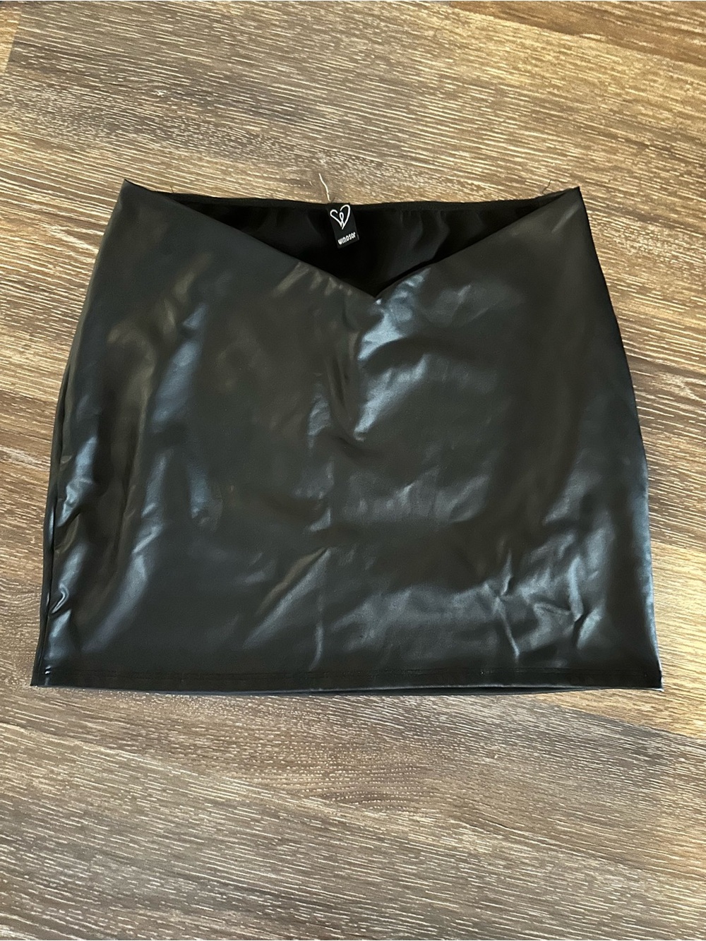 Windsor Black Faux Leather V-Waist Mini Skirt